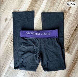 Victoria's Secret Yoga Flare Leggings Pants Large Fold Over Black Purple Y2K